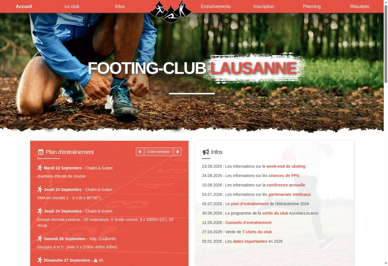 Capture du site du Footing Club Lausanne